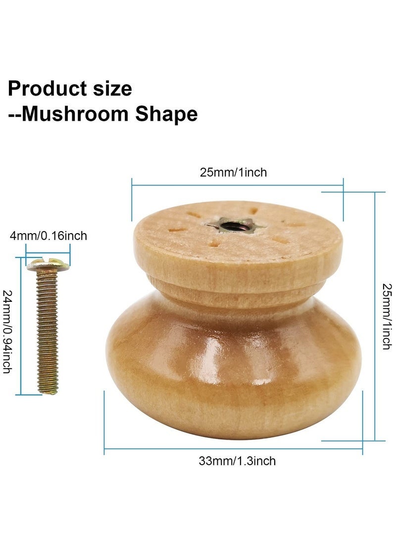 24pcs Round Wood Cabinet Knobs, Mushroom Shape Wooden Pulls, Knobs for Drawer Dresser Cupboard Wardrobe Mushroom Shape (Diameter: 1.34 Inch, Height: 1 Inch) - Image 2